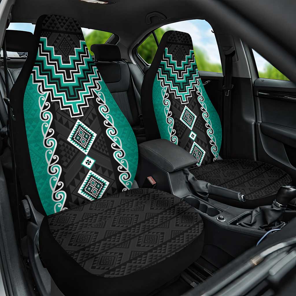 Teal Niho Taniwha Mix Poutama Car Seat Cover Unique Taniko Aotearoa LT01 One Size Teal - Polynesian Pride