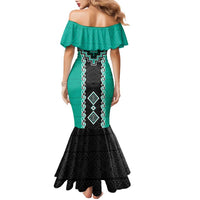 Teal Niho Taniwha Mix Poutama Family Matching Mermaid Dress and Hawaiian Shirt Unique Taniko Aotearoa LT01 - Polynesian Pride