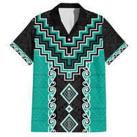 Teal Niho Taniwha Mix Poutama Family Matching Off The Shoulder Long Sleeve Dress and Hawaiian Shirt Unique Taniko Aotearoa LT01 Dad's Shirt - Short Sleeve Teal - Polynesian Pride