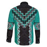 Teal Niho Taniwha Mix Poutama Family Matching Off The Shoulder Long Sleeve Dress and Hawaiian Shirt Unique Taniko Aotearoa LT01 - Polynesian Pride