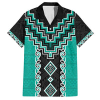 Teal Niho Taniwha Mix Poutama Family Matching Off Shoulder Short Dress and Hawaiian Shirt Unique Taniko Aotearoa LT01 Dad's Shirt - Short Sleeve Teal - Polynesian Pride