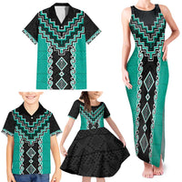 Teal Niho Taniwha Mix Poutama Family Matching Tank Maxi Dress and Hawaiian Shirt Unique Taniko Aotearoa LT01 - Polynesian Pride