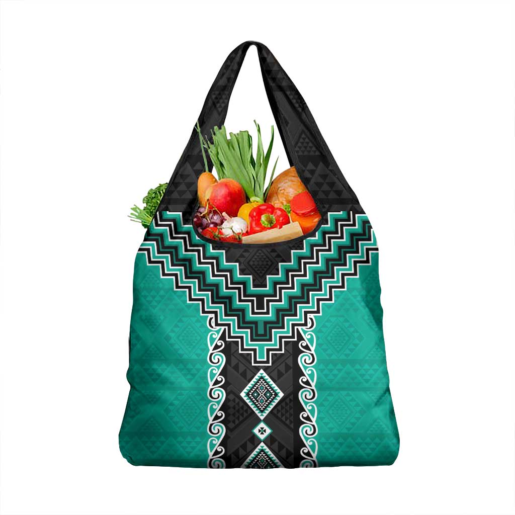 Teal Niho Taniwha Mix Poutama Grocery Bag Unique Taniko Aotearoa LT01 1-pack One Size Teal - Polynesian Pride