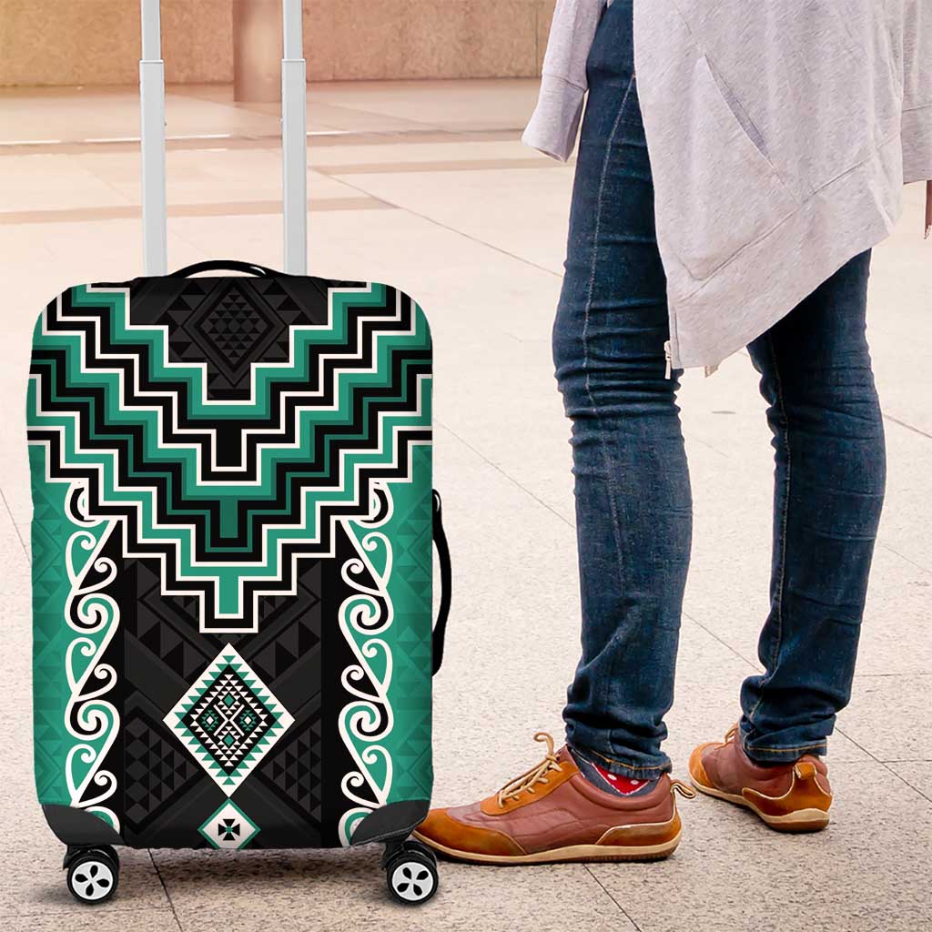 Teal Niho Taniwha Mix Poutama Luggage Cover Unique Taniko Aotearoa LT01 Teal - Polynesian Pride