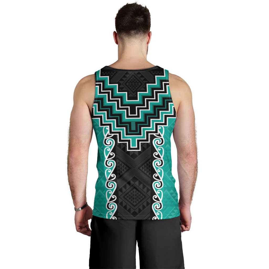 Teal Niho Taniwha Mix Poutama Men Tank Top Unique Taniko Aotearoa