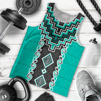 Teal Niho Taniwha Mix Poutama Men Tank Top Unique Taniko Aotearoa