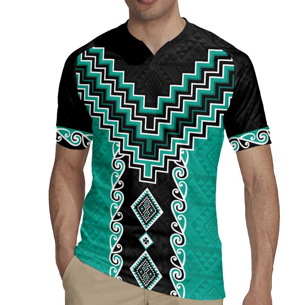 Teal Niho Taniwha Mix Poutama Rugby Jersey Unique Taniko Aotearoa