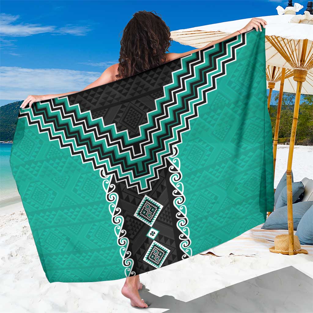 Teal Niho Taniwha Mix Poutama Sarong Unique Taniko Aotearoa LT01 One Size 44 x 66 inches Teal - Polynesian Pride