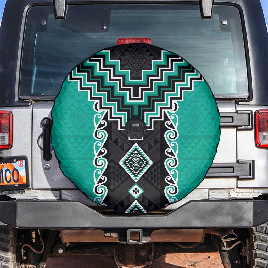 Teal Niho Taniwha Mix Poutama Spare Tire Cover Unique Taniko Aotearoa LT01 Teal - Polynesian Pride