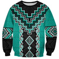 Teal Niho Taniwha Mix Poutama Sweatshirt Unique Taniko Aotearoa