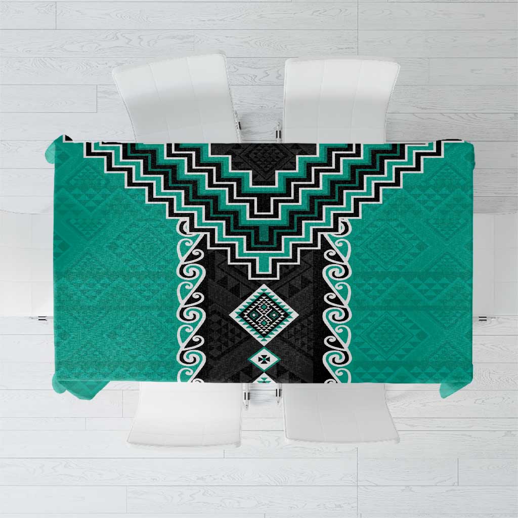 Teal Niho Taniwha Mix Poutama Tablecloth Unique Taniko Aotearoa LT01 Teal - Polynesian Pride
