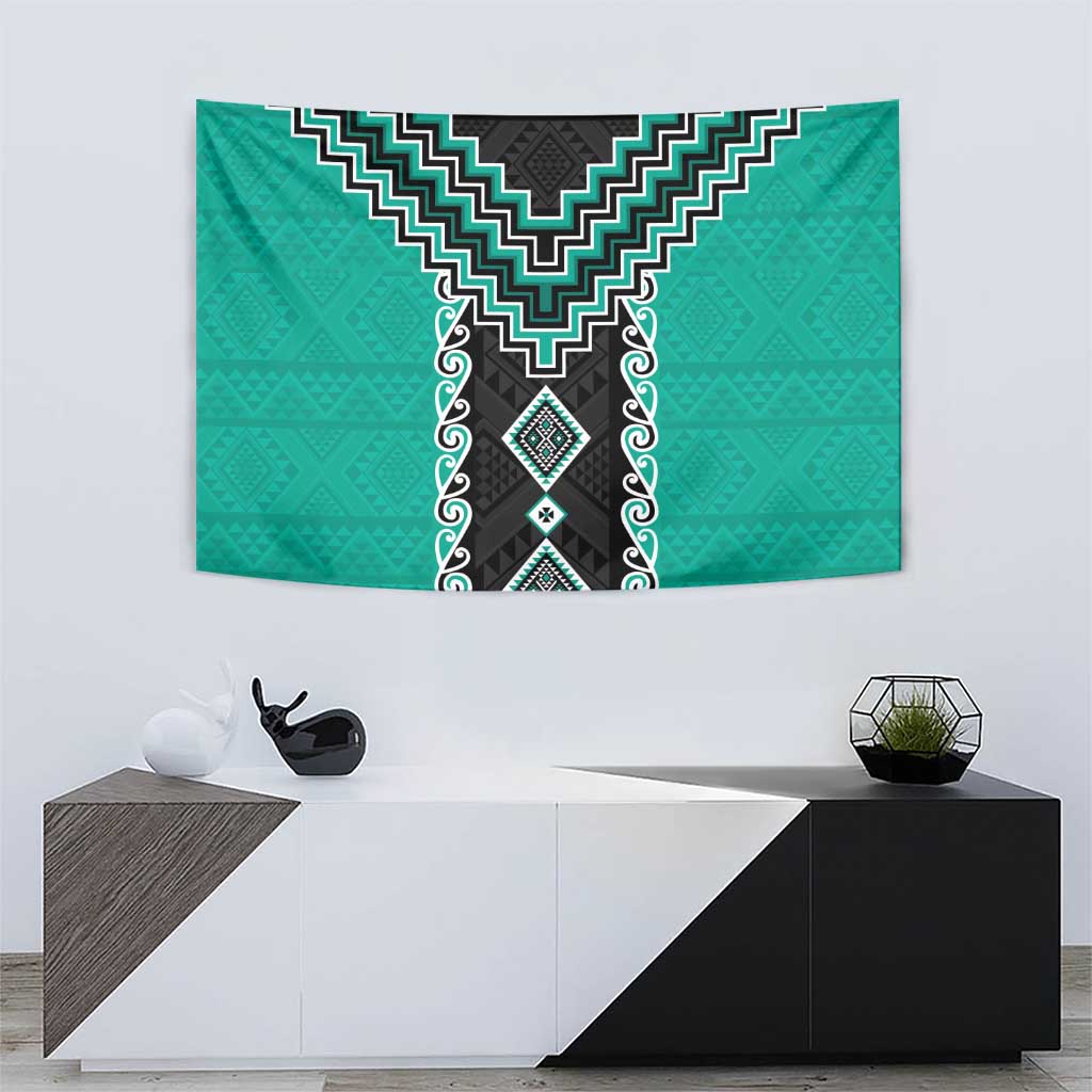 Teal Niho Taniwha Mix Poutama Tapestry Unique Taniko Aotearoa