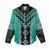 Teal Niho Taniwha Mix Poutama Women Casual Shirt Unique Taniko Aotearoa