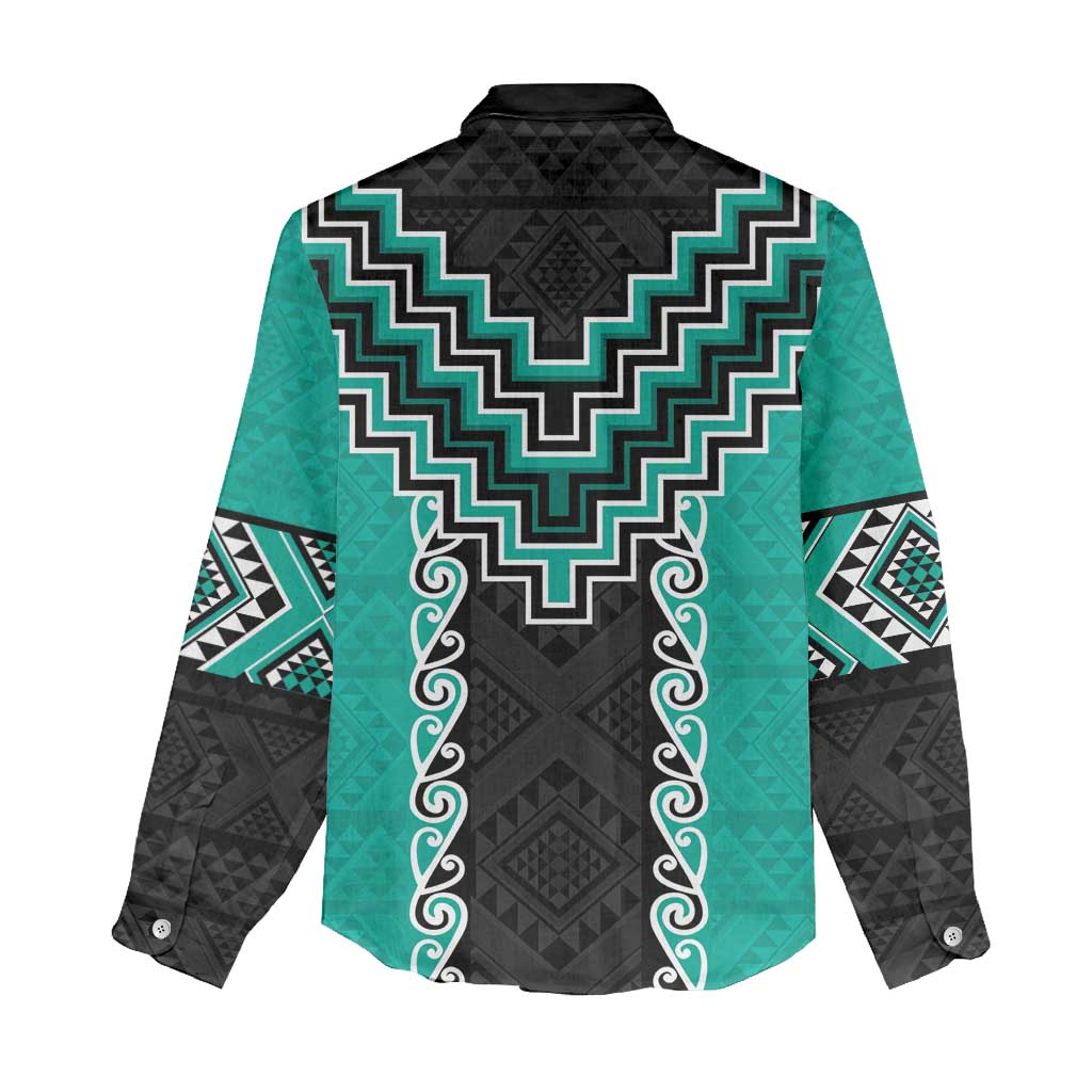 Teal Niho Taniwha Mix Poutama Women Casual Shirt Unique Taniko Aotearoa LT01 - Polynesian Pride