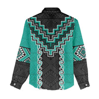 Teal Niho Taniwha Mix Poutama Women Casual Shirt Unique Taniko Aotearoa LT01 - Polynesian Pride