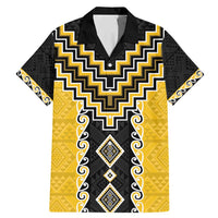 Yellow Niho Taniwha Mix Poutama Family Matching Mermaid Dress and Hawaiian Shirt Unique Taniko Aotearoa LT01 Dad's Shirt - Short Sleeve Yellow - Polynesian Pride