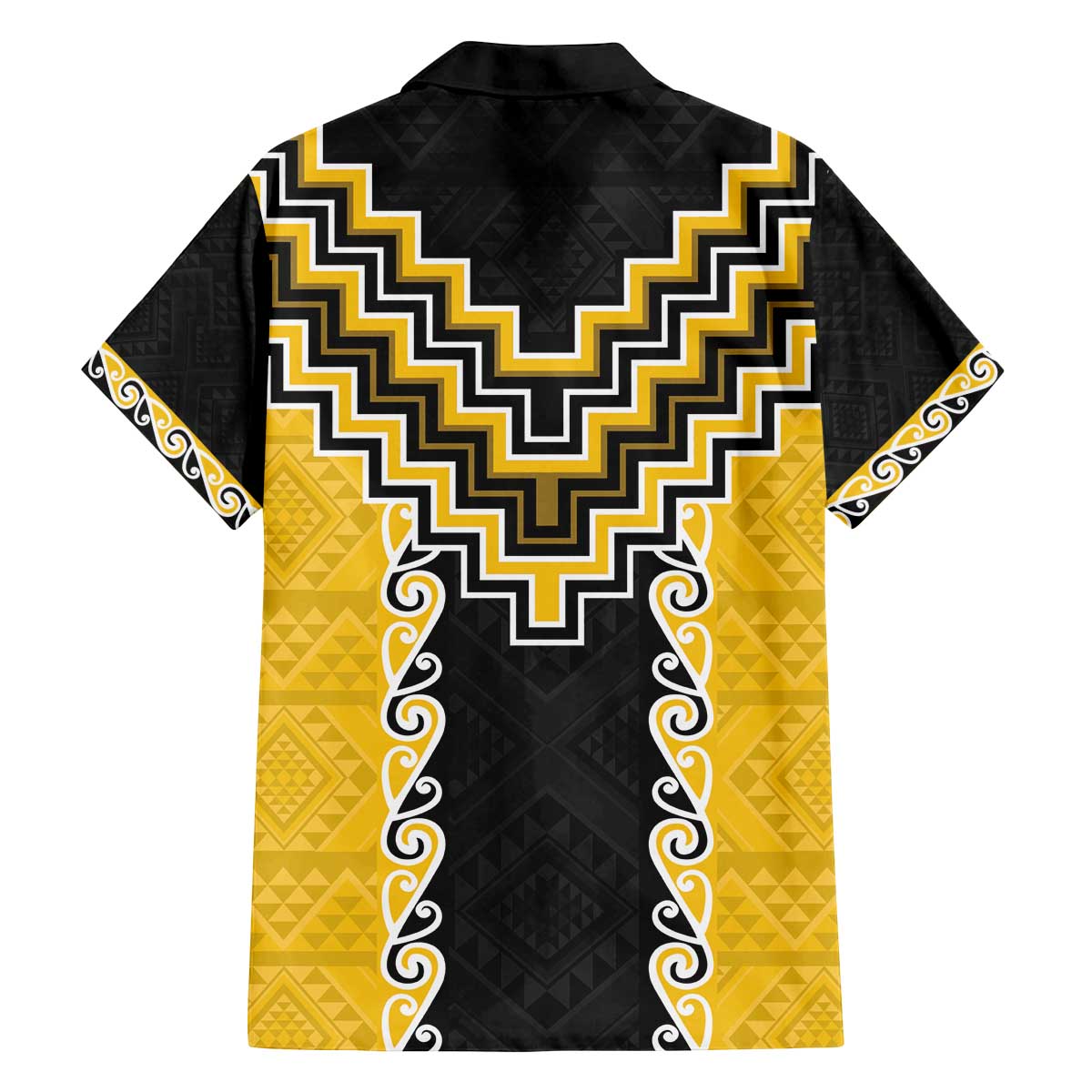 Yellow Niho Taniwha Mix Poutama Family Matching Off The Shoulder Long Sleeve Dress and Hawaiian Shirt Unique Taniko Aotearoa LT01 - Polynesian Pride