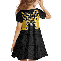Yellow Niho Taniwha Mix Poutama Family Matching Off Shoulder Short Dress and Hawaiian Shirt Unique Taniko Aotearoa LT01 - Polynesian Pride