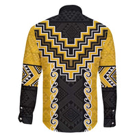 Yellow Niho Taniwha Mix Poutama Family Matching Off Shoulder Short Dress and Hawaiian Shirt Unique Taniko Aotearoa LT01 - Polynesian Pride