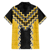Yellow Niho Taniwha Mix Poutama Family Matching Short Sleeve Bodycon Dress and Hawaiian Shirt Unique Taniko Aotearoa LT01 - Polynesian Pride