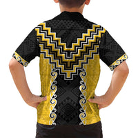 Yellow Niho Taniwha Mix Poutama Family Matching Summer Maxi Dress and Hawaiian Shirt Unique Taniko Aotearoa LT01 - Polynesian Pride