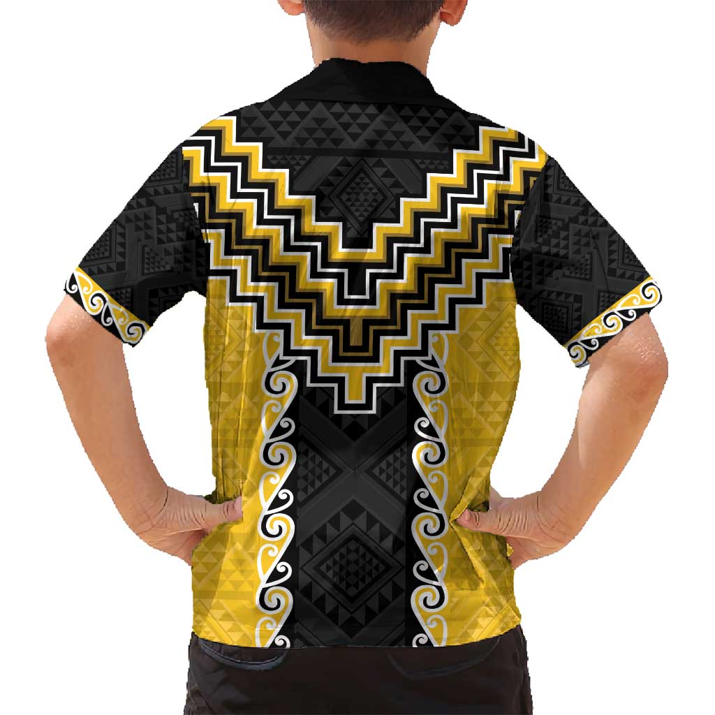 Yellow Niho Taniwha Mix Poutama Family Matching Tank Maxi Dress and Hawaiian Shirt Unique Taniko Aotearoa LT01 - Polynesian Pride