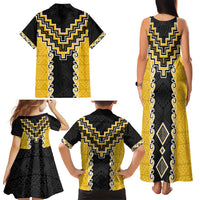 Yellow Niho Taniwha Mix Poutama Family Matching Tank Maxi Dress and Hawaiian Shirt Unique Taniko Aotearoa LT01 - Polynesian Pride