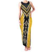 Yellow Niho Taniwha Mix Poutama Family Matching Tank Maxi Dress and Hawaiian Shirt Unique Taniko Aotearoa LT01 Mom's Dress Yellow - Polynesian Pride