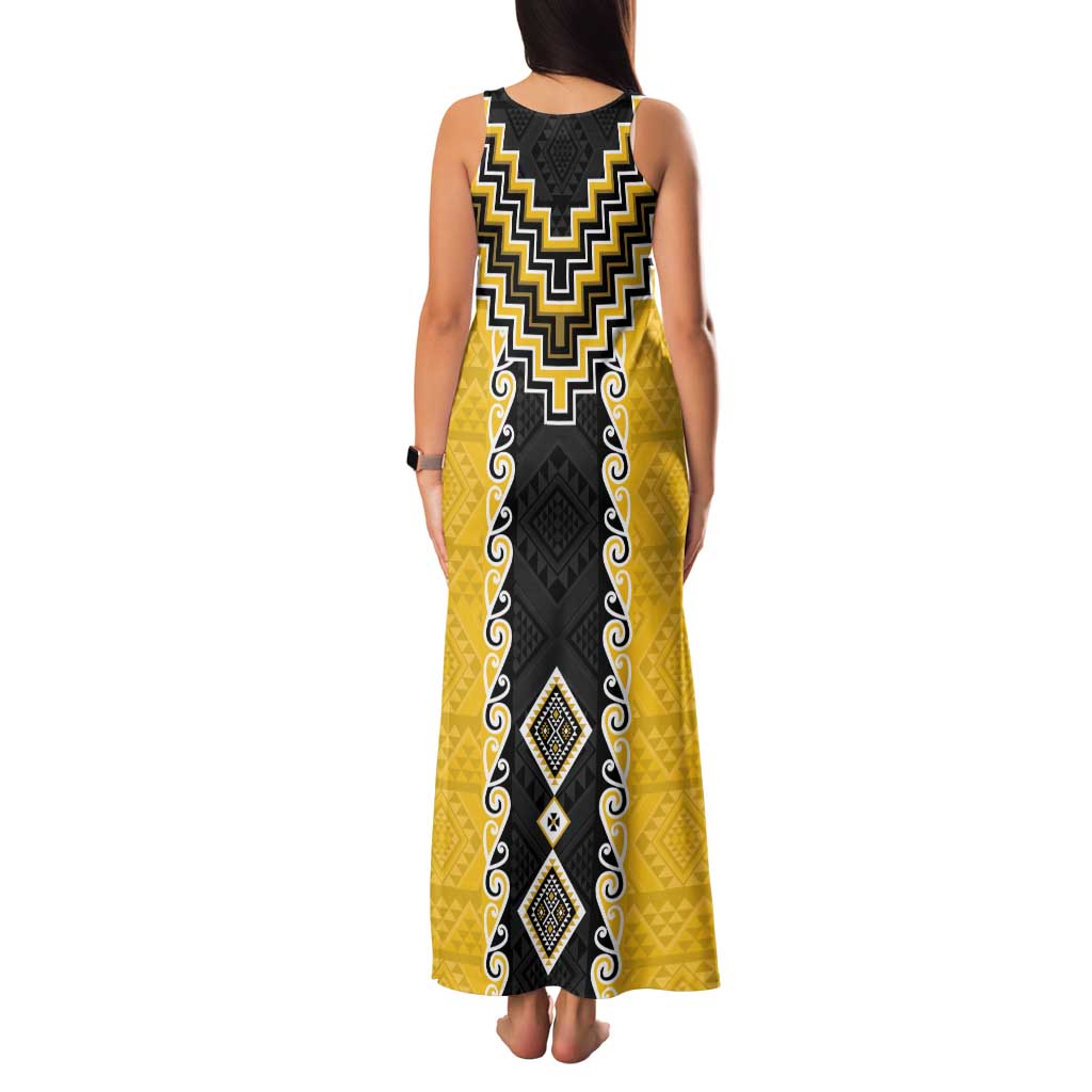 Yellow Niho Taniwha Mix Poutama Family Matching Tank Maxi Dress and Hawaiian Shirt Unique Taniko Aotearoa LT01 - Polynesian Pride