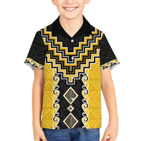 Yellow Niho Taniwha Mix Poutama Family Matching Tank Maxi Dress and Hawaiian Shirt Unique Taniko Aotearoa LT01 Son's Shirt Yellow - Polynesian Pride