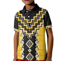 Yellow Niho Taniwha Mix Poutama Kid Polo Shirt Unique Taniko Aotearoa