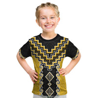 Yellow Niho Taniwha Mix Poutama Kid T Shirt Unique Taniko Aotearoa