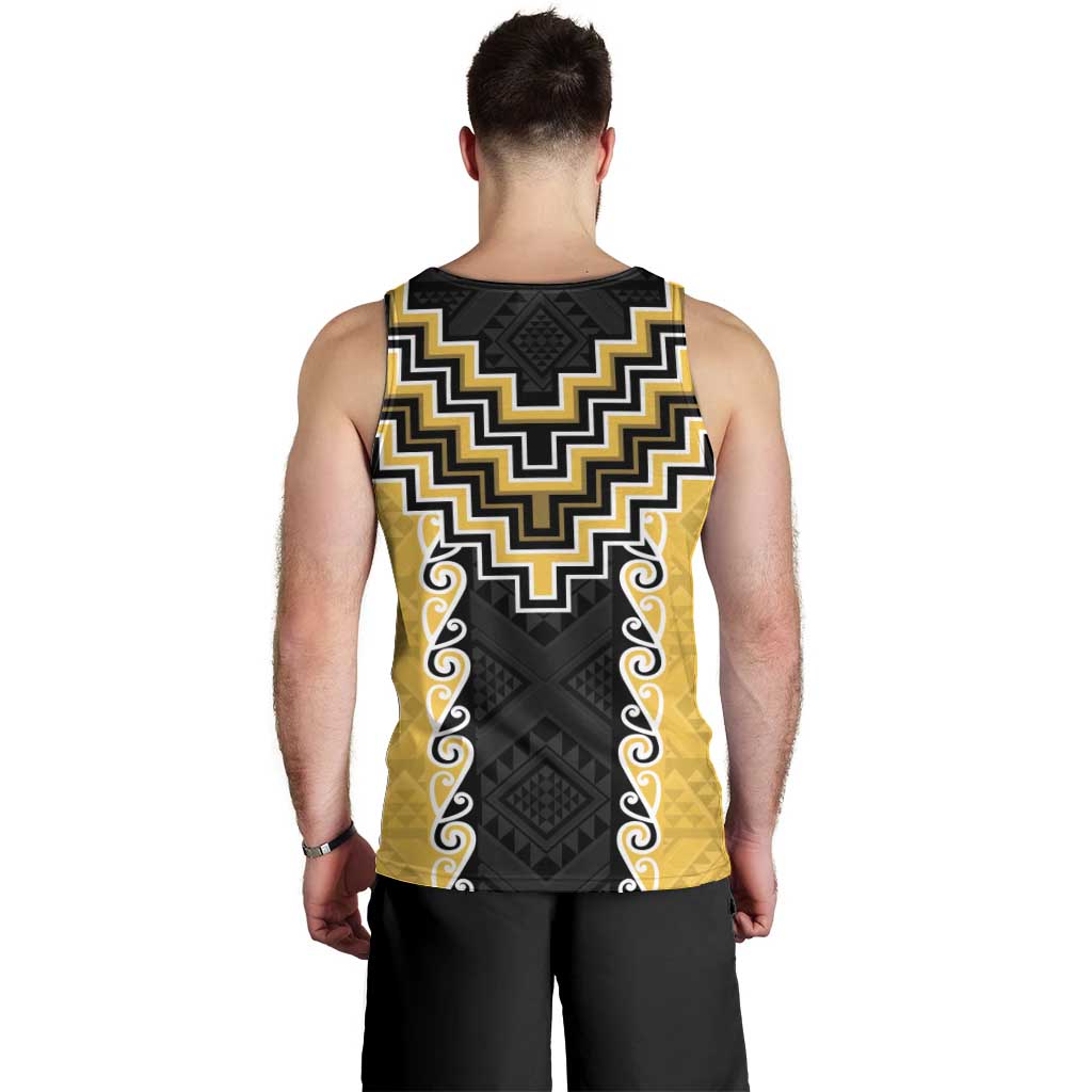 Yellow Niho Taniwha Mix Poutama Men Tank Top Unique Taniko Aotearoa