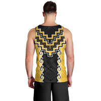 Yellow Niho Taniwha Mix Poutama Men Tank Top Unique Taniko Aotearoa