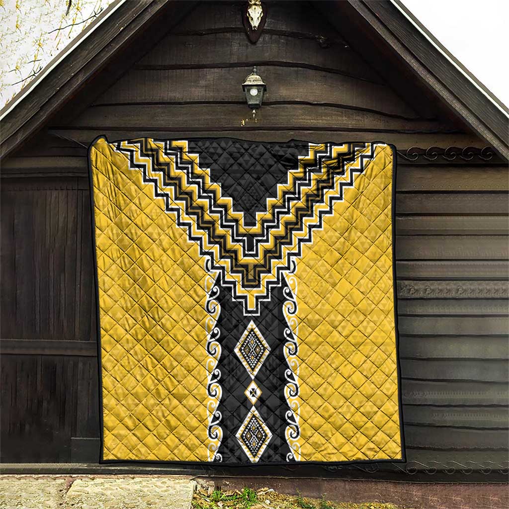 Yellow Niho Taniwha Mix Poutama Quilt Unique Taniko Aotearoa