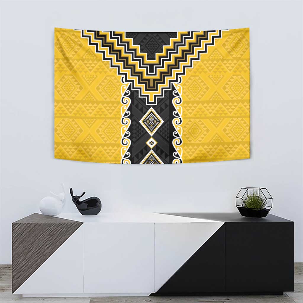 Yellow Niho Taniwha Mix Poutama Tapestry Unique Taniko Aotearoa