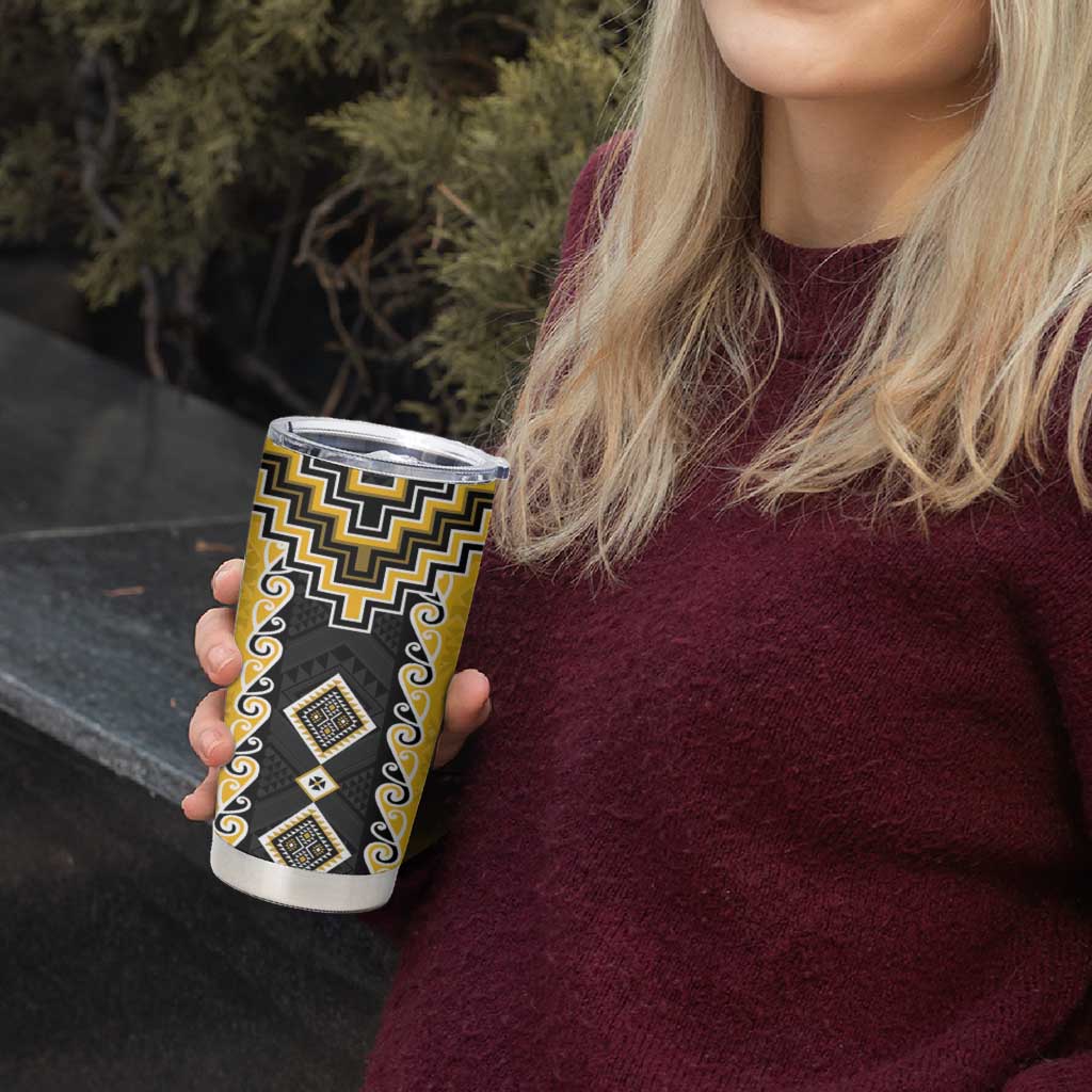 Yellow Niho Taniwha Mix Poutama Tumbler Cup Unique Taniko Aotearoa