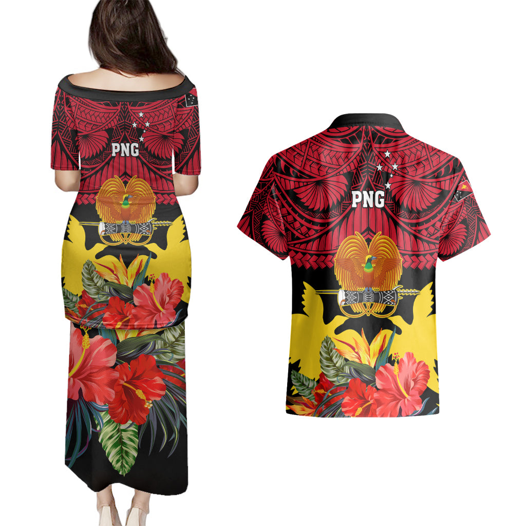Papua New Guinea Couples Matching Puletasi Dress and Hawaiian Shirt Bird Of Paradise Mix Polynesian Pattern LT01 - Polynesian Pride
