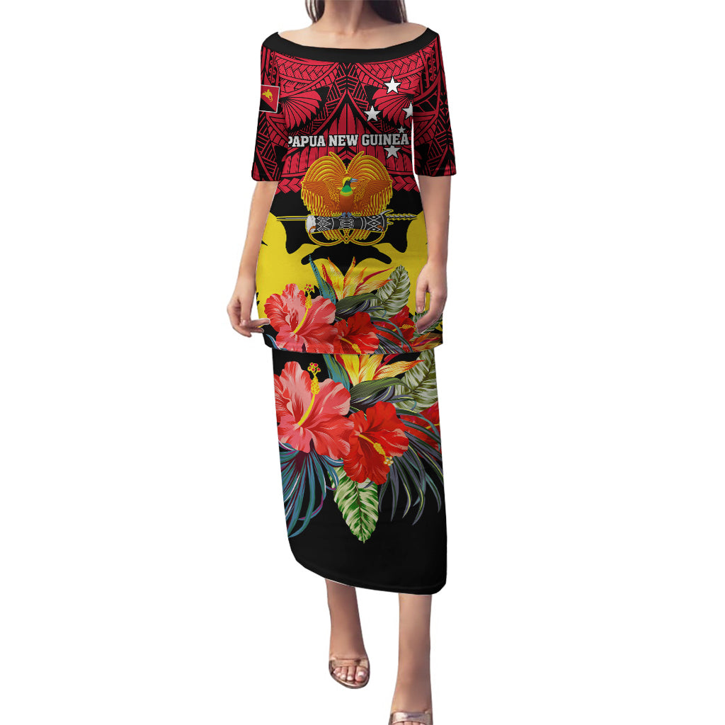 Personalised Papua New Guinea Puletasi Bird Of Paradise Mix Polynesian Pattern LT01 Long Dress Red - Polynesian Pride