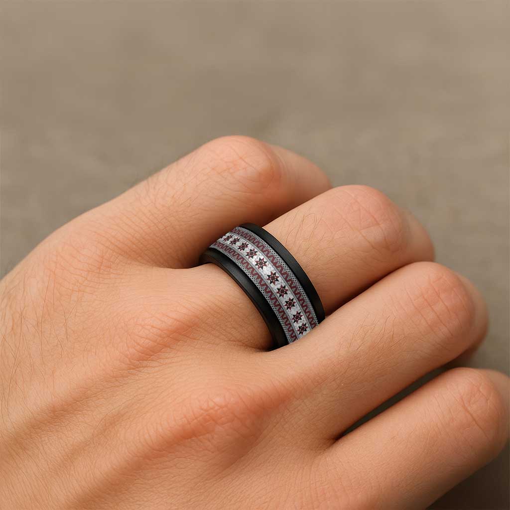 Fijian Masi Pattern Special Spinner Ring - Polynesian Pride