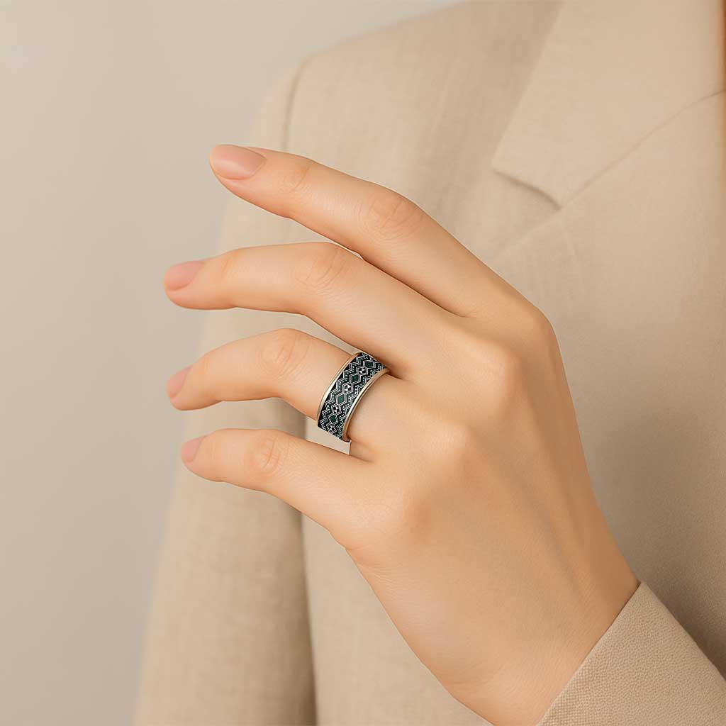 Aotearoa Green Taniko Pattern Special Classic Ring - Polynesian Pride