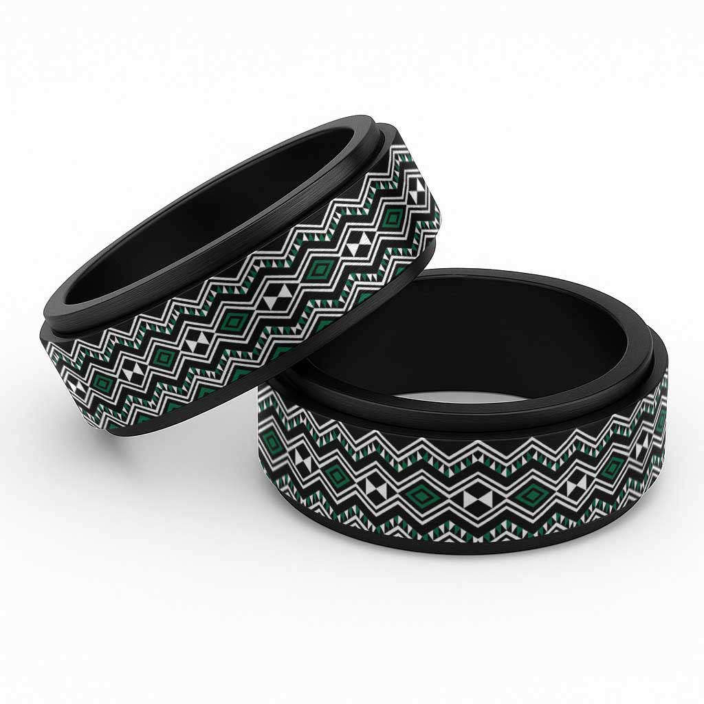 Aotearoa Green Taniko Pattern Special Spinner Ring - Polynesian Pride