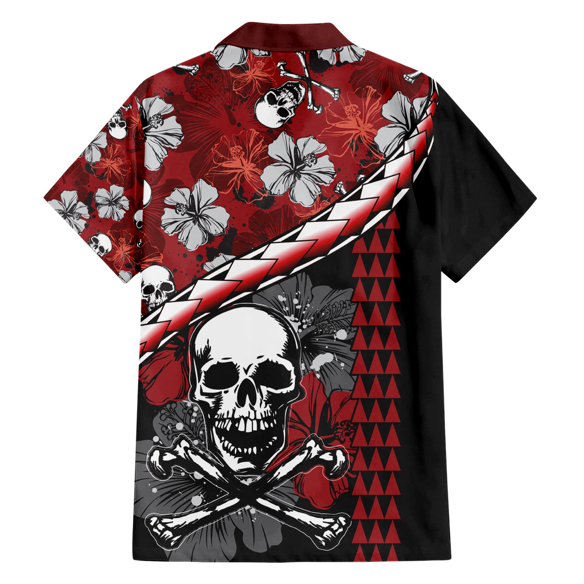 Hawaii Halloween Family Matching Short Sleeve Bodycon Dress and Hawaiian Shirt Hibiscus Skull Kakau Pattern LT01 - Polynesian Pride