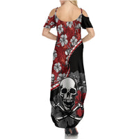 Hawaii Halloween Family Matching Summer Maxi Dress and Hawaiian Shirt Hibiscus Skull Kakau Pattern LT01 - Polynesian Pride