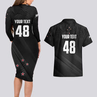 Custom New Zealand Cricket Couples Matching Long Sleeve Bodycon Dress and Hawaiian Shirt Aotearoa Black Cap Come On LT01 - Polynesian Pride