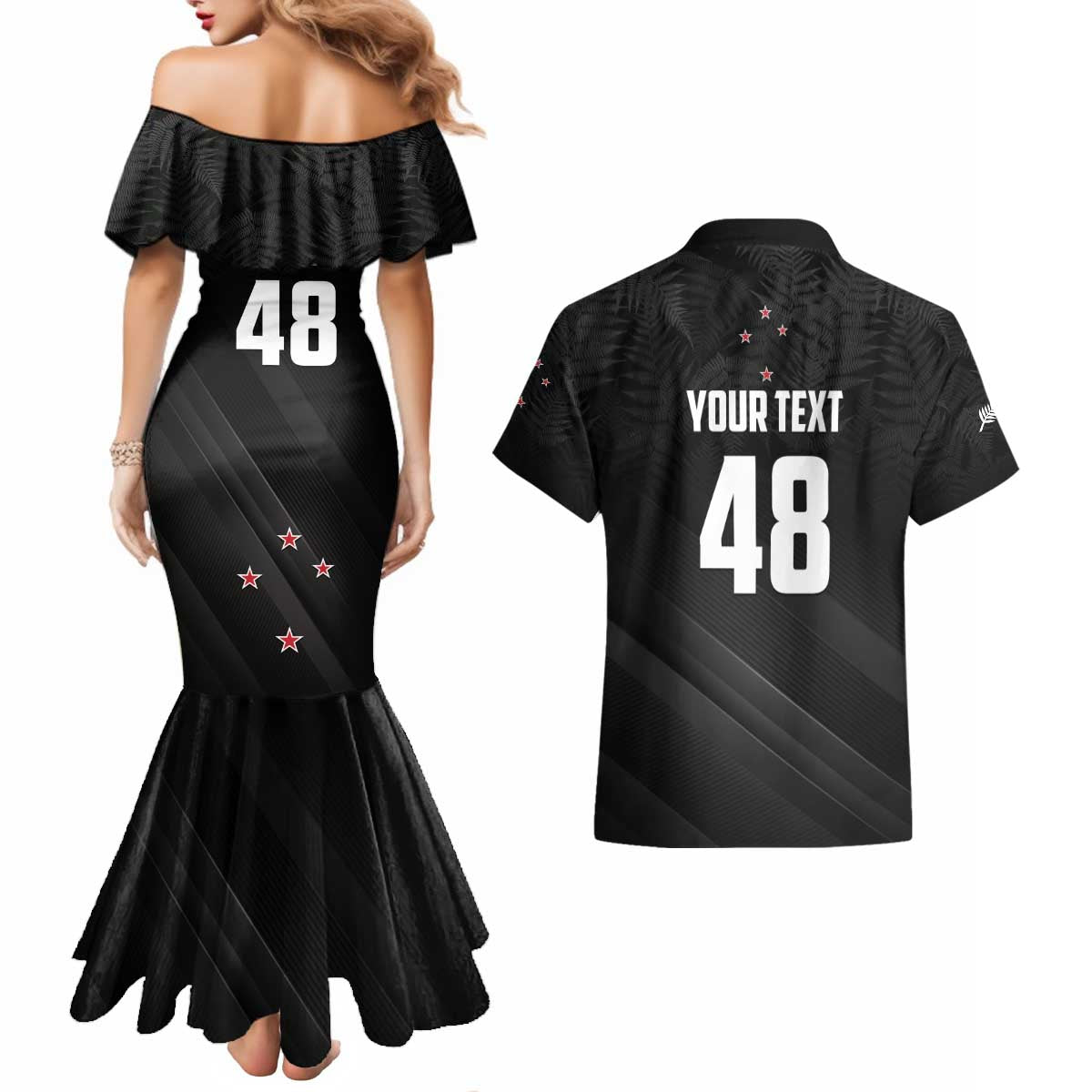Custom New Zealand Cricket Couples Matching Mermaid Dress and Hawaiian Shirt Aotearoa Black Cap Come On