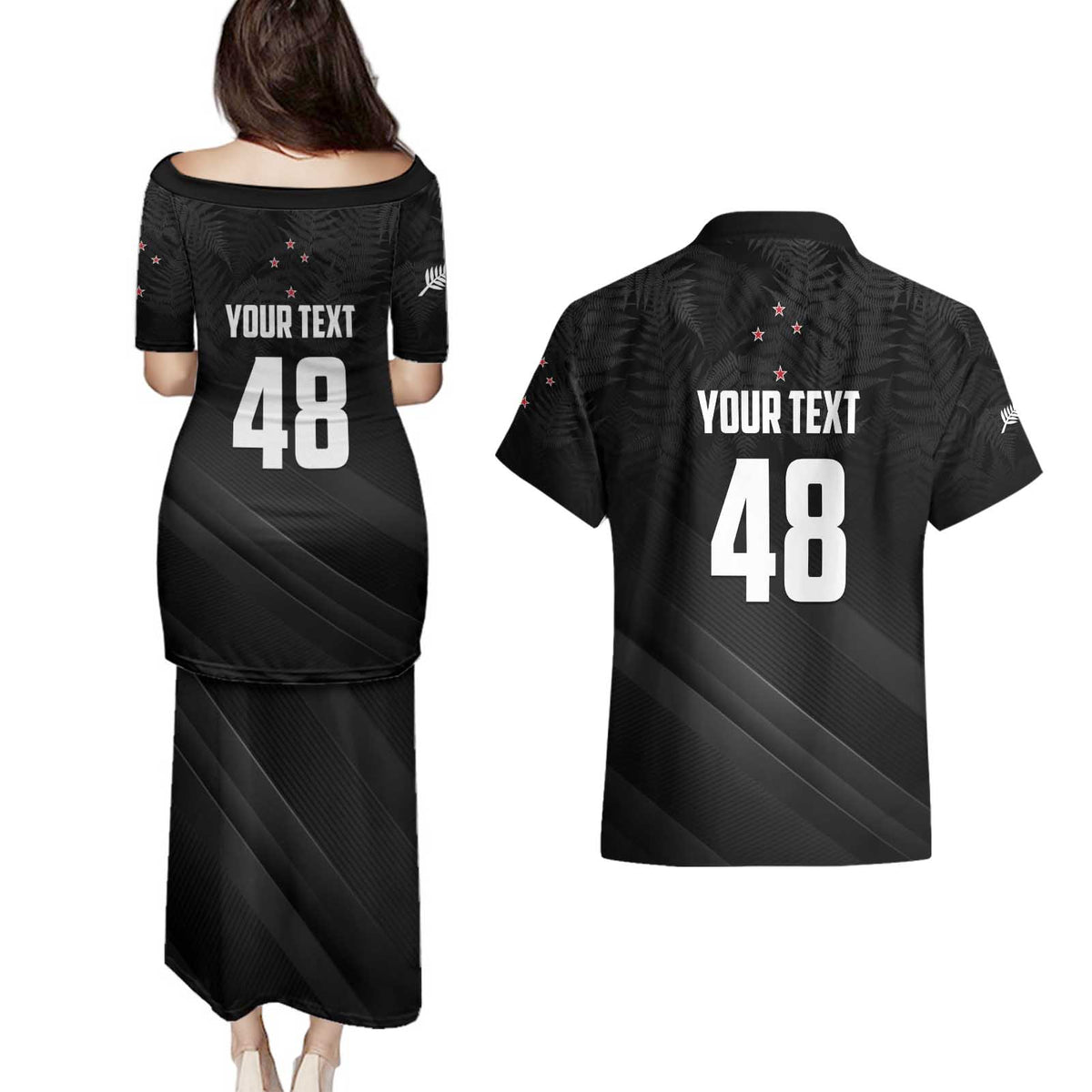 Custom New Zealand Cricket Couples Matching Puletasi and Hawaiian Shirt Aotearoa Black Cap Come On
