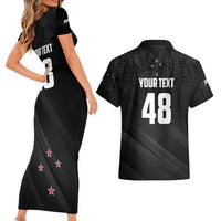 Custom New Zealand Cricket Couples Matching Short Sleeve Bodycon Dress and Hawaiian Shirt Aotearoa Black Cap Come On LT01 - Polynesian Pride