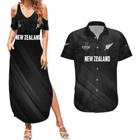Custom New Zealand Cricket Couples Matching Summer Maxi Dress and Hawaiian Shirt Aotearoa Black Cap Come On LT01 Black - Polynesian Pride