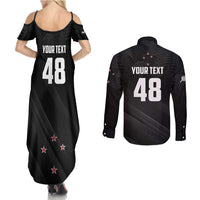 Custom New Zealand Cricket Couples Matching Summer Maxi Dress and Long Sleeve Button Shirt Aotearoa Black Cap Come On